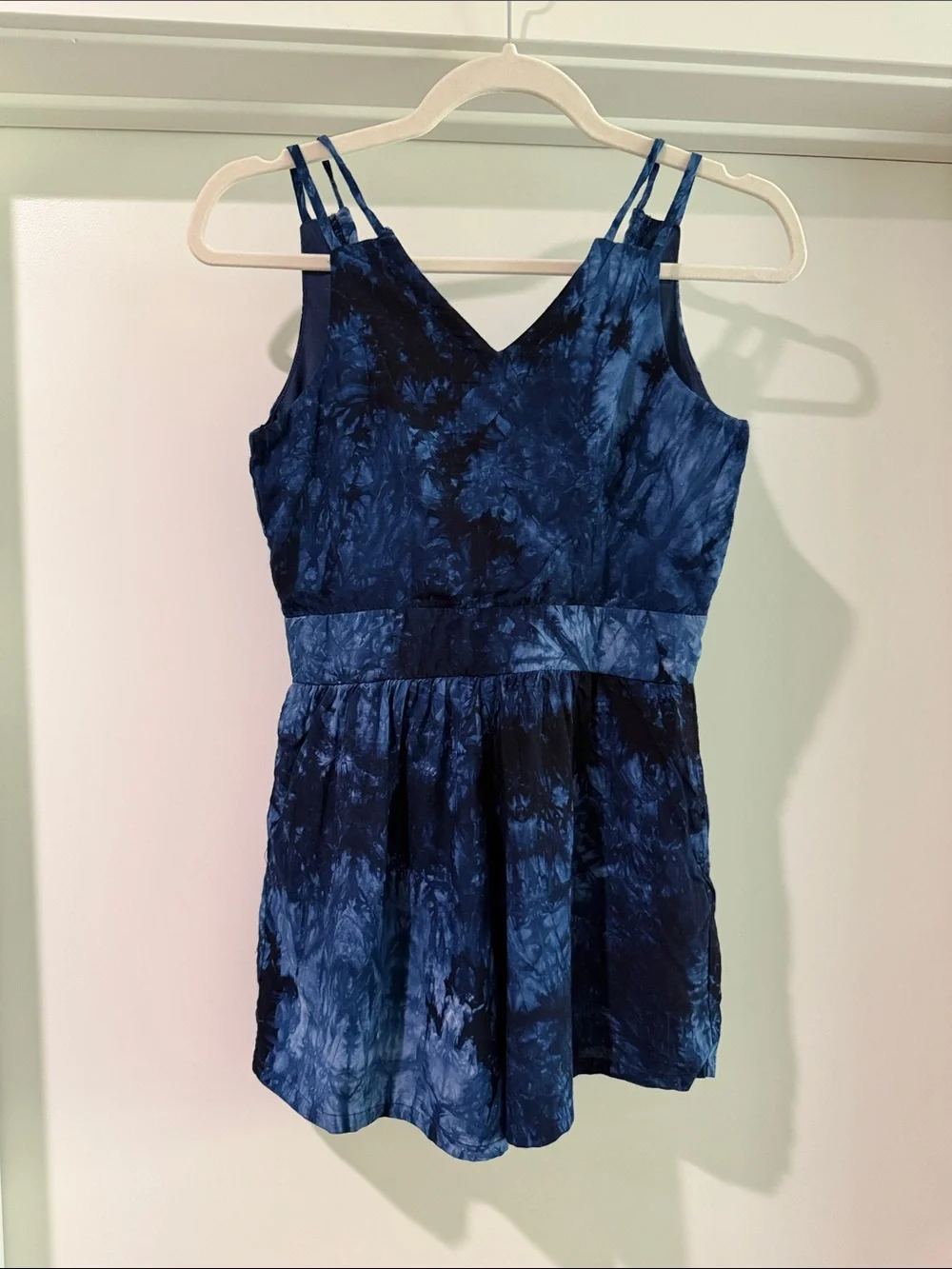 Miss Behave Girls' Navy Tie-Dye V-Neck Romper